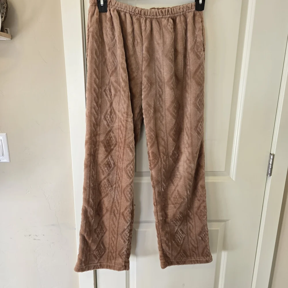 Muk Luks Loungewear Sherpa Pjs Long Sleeve Pant Set L Soft Copper Brown Sleep